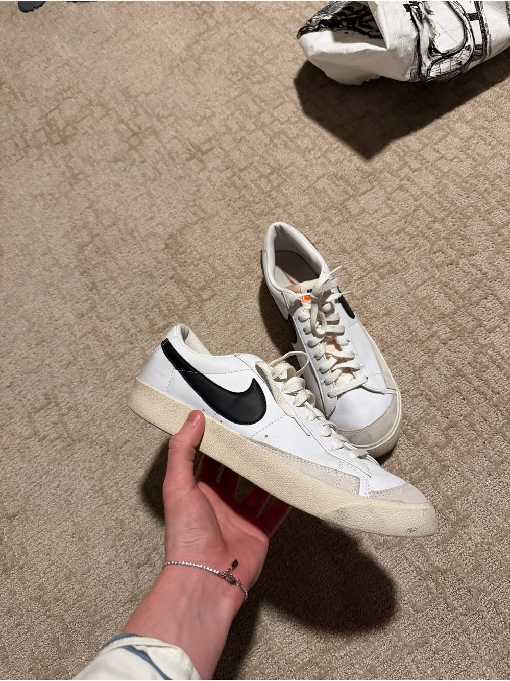 Size 12 Nike White Leather Low-Top Blazers with Black Swoosh